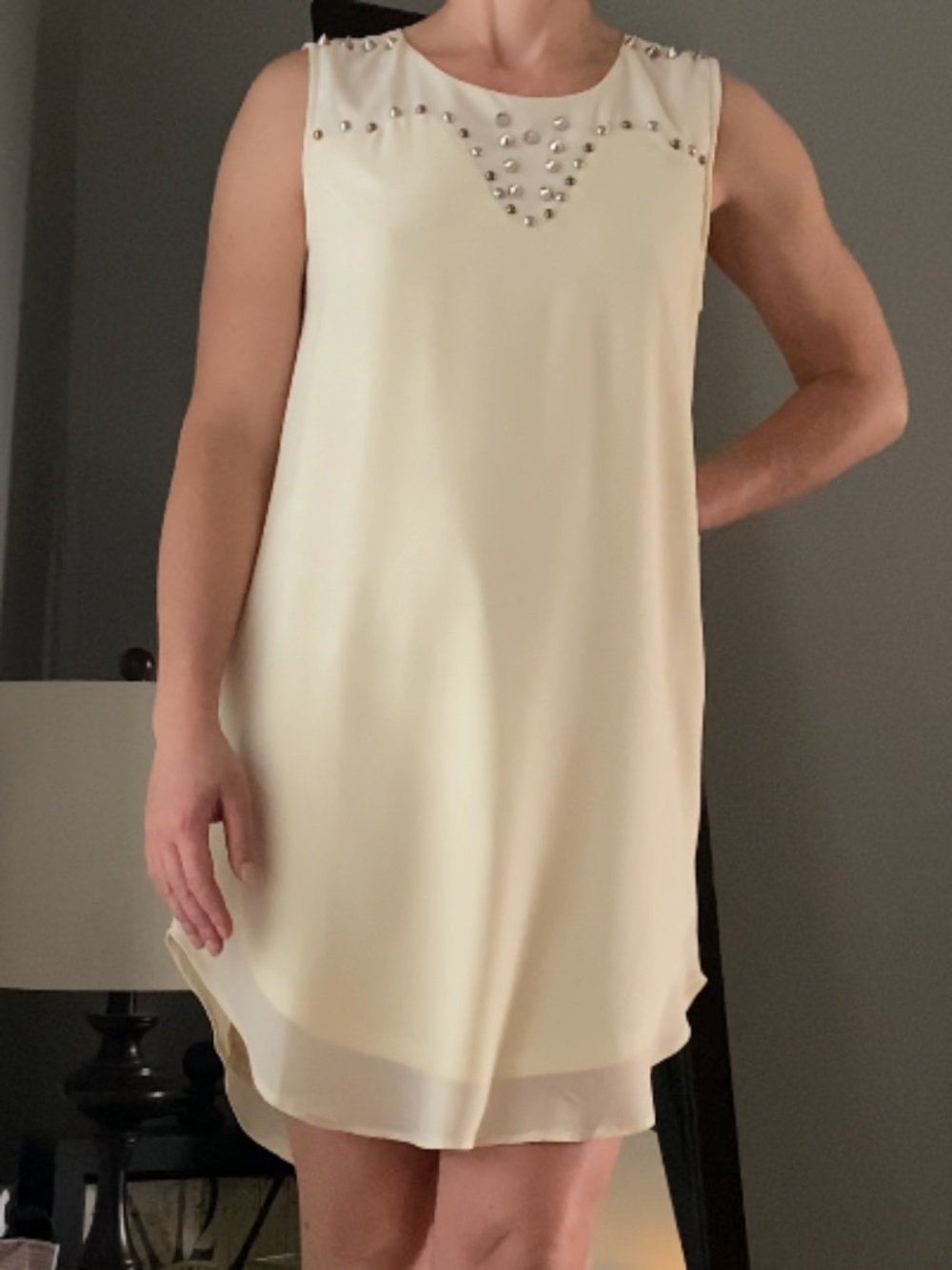 Cream Dress With Silver Studs Around Neck